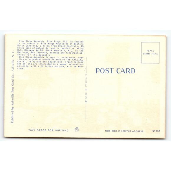 Vintage Linen Postcard Robert E. Lee Hall Blue Ridge Assembly NC - Picture 2 of 2